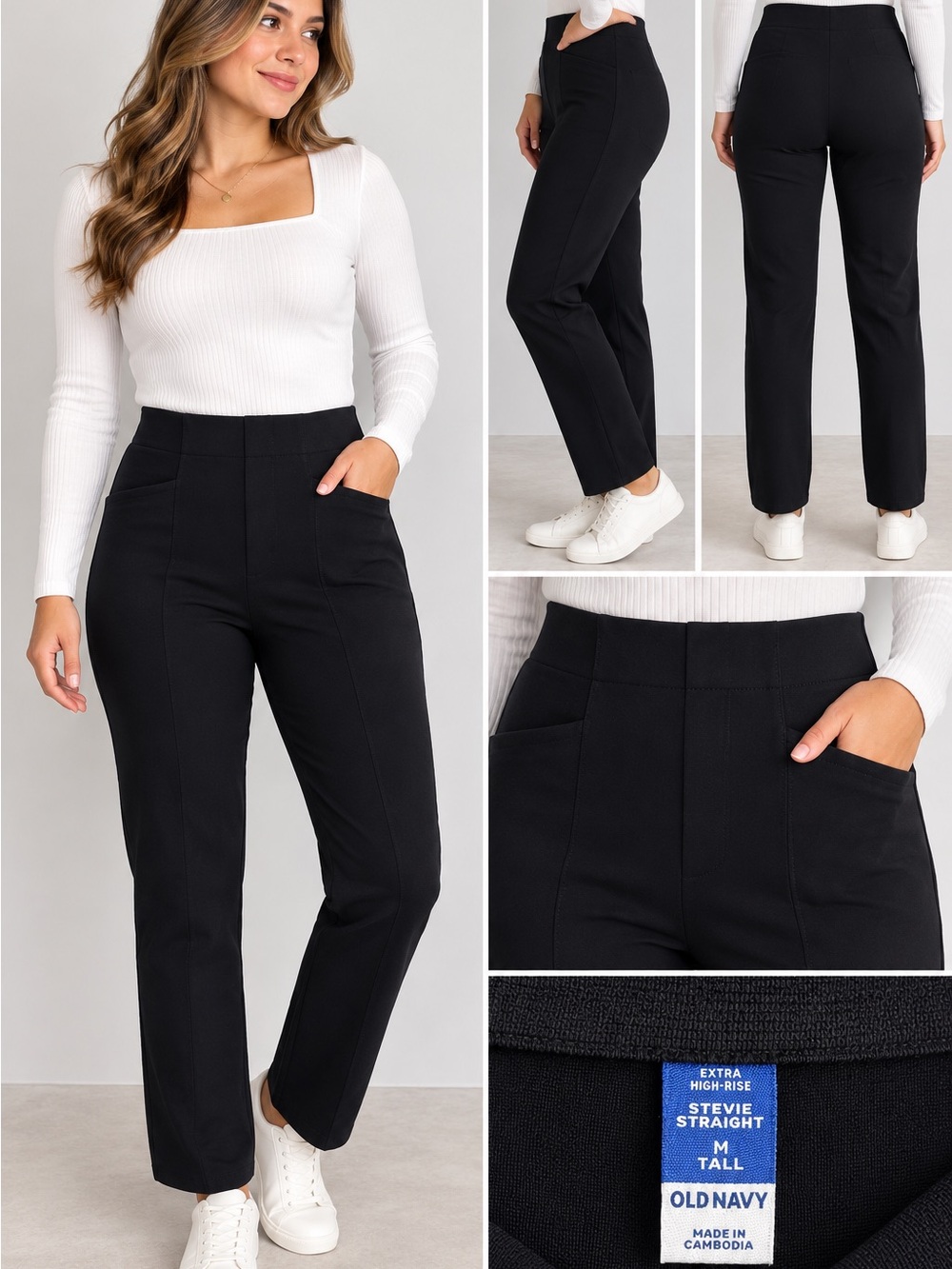Old Navy Extra High-Rise Stevie Straight Pants Black Size M NWT Stretch